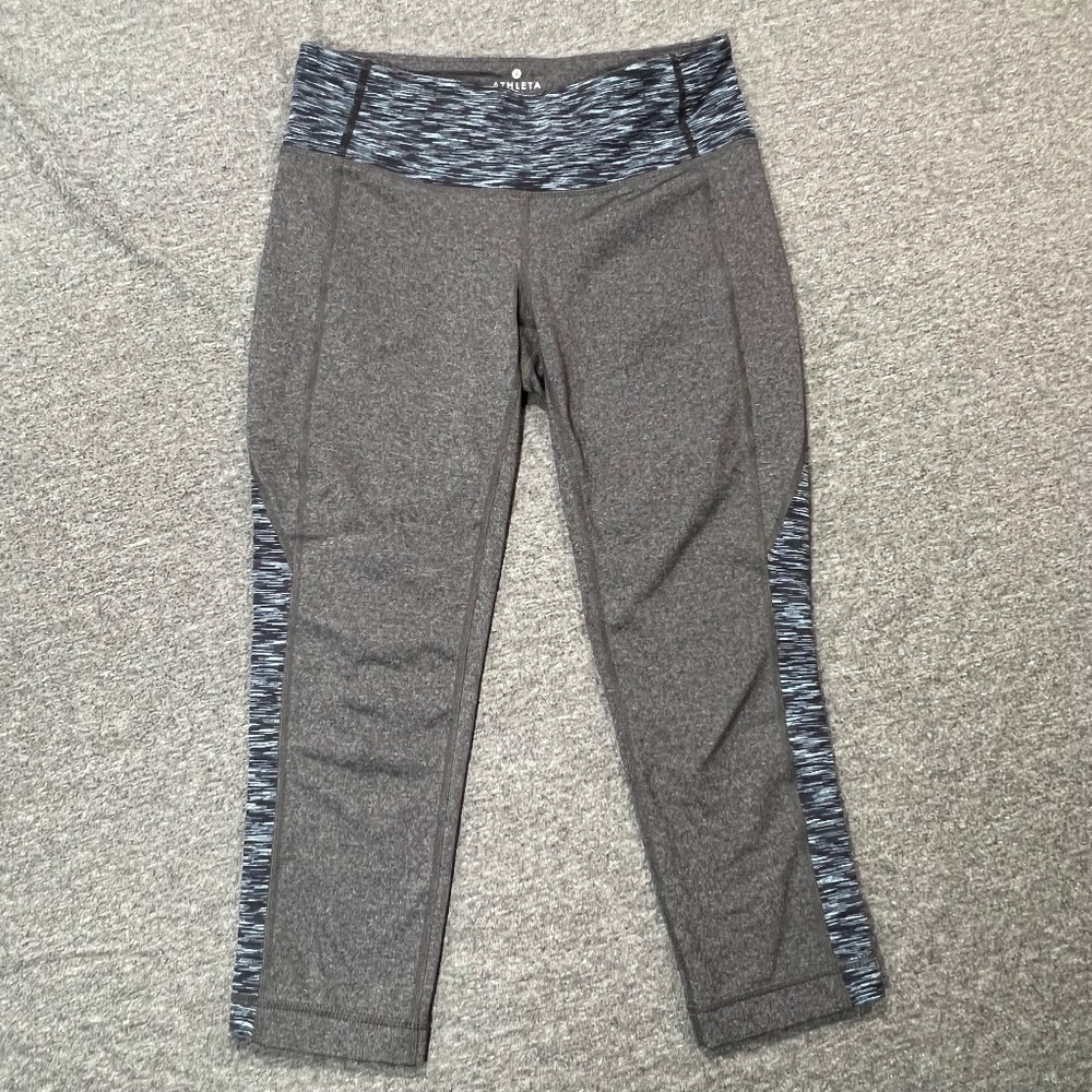 Athleta Charcoal Splits Revelation Capri Legging Contrasting Panels Size Small